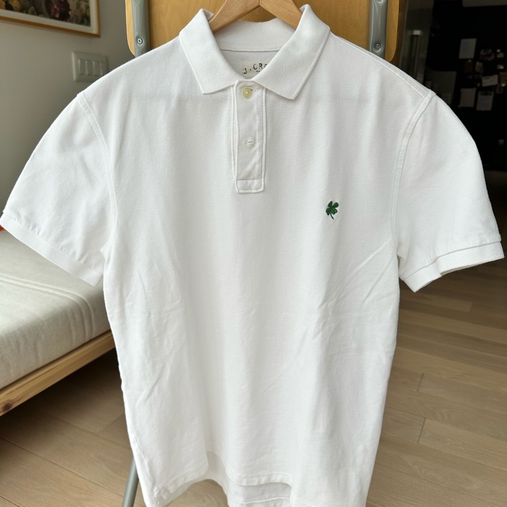 J. Crew White Polo Shirt with Green Logo